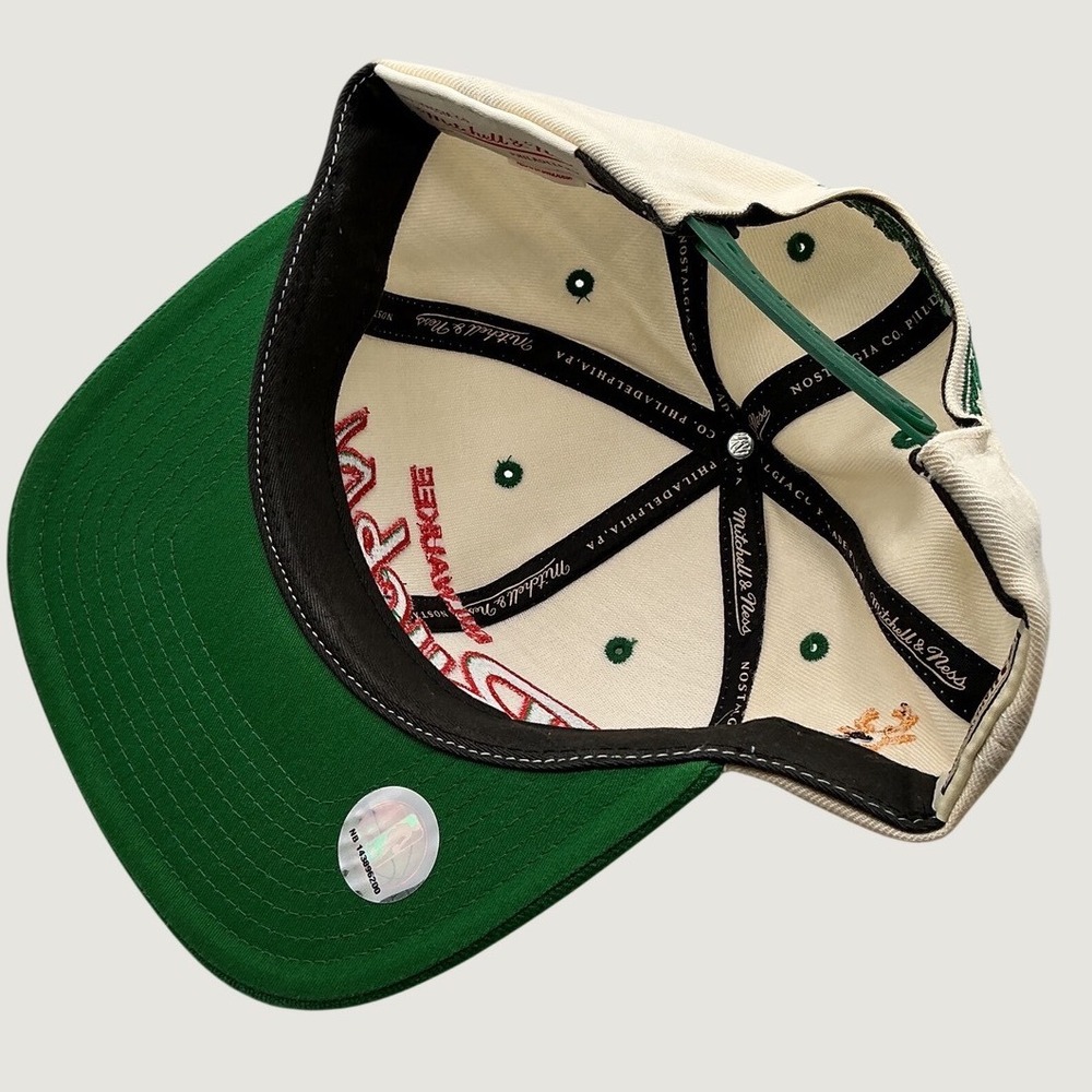 Mitchell & Ness Milwaukee Bucks Snapback Hat Cream Green Wool NBA Adjustable - Picture 6 of 8